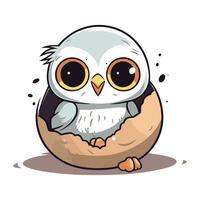 Cute cartoon owl peeking out of an egg. Vector illustration.