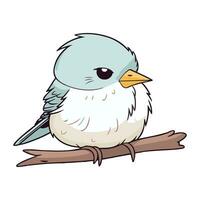 Vector illustration of a cute cartoon little bird sitting on a branch.