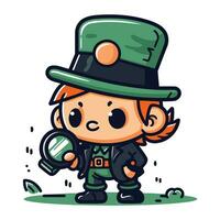 Illustration of a Cute Little Leprechaun with a Magnifying Glass vector