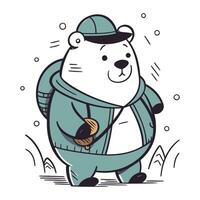 Polar bear in winter clothes with a brush. Vector illustration.