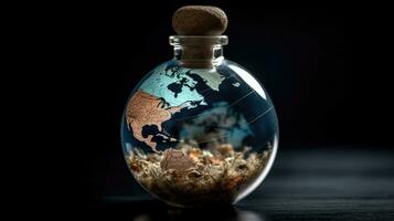 a unique miniature earth in a bottle, AI Generative photo