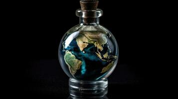 a unique miniature earth in a bottle, AI Generative photo