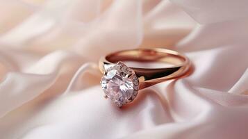 a photography of a delicate diamond wedding ring, AI Generative photo