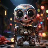 Pixar of a cute skeleton skull image with a robotic texture, AI Generative photo