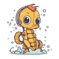 Cute cartoon seahorse in the sea. Vector illustration.