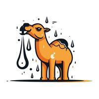 Camel and drop of rain. Vector illustration in cartoon style.