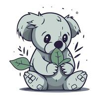 Cute koala holding a leaf. Vector illustration of a cartoon koala.