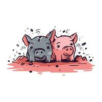 Vector hand drawn illustration of two funny pigs. Isolated on white background.