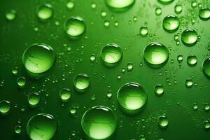 liquid water drops on green backdrop photo