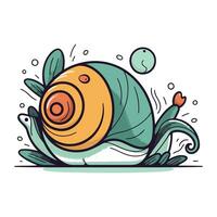 Cartoon sea snail. Hand drawn vector illustration on white background.