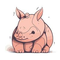 Cute cartoon rhinoceros on white background. Vector illustration.