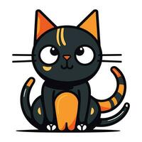 Cute cartoon black cat sitting on a white background. Vector illustration.