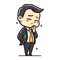 Businessman thinking with hand on chin   Vector Cartoon Illustration.