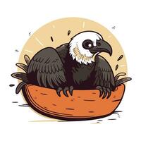 Eagle sitting in a nest. Vector illustration in sketch style.