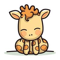 Cute cartoon giraffe sitting on the ground. Vector illustration.