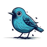 vector ilustración de un azul pájaro en un blanco antecedentes con gotas de lluvia