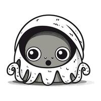 Cute cartoon octopus in space suit. Vector illustration isolated on white background.