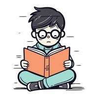 Cute boy reading a book. Vector illustration in cartoon style.