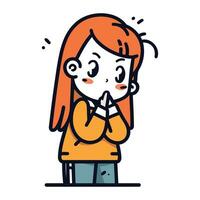 Vector illustration of a girl with red hair in a yellow sweater.