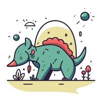 Cute cartoon dinosaur. Vector illustration in doodle style.