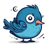 Cute blue bird on white background. Vector illustration. Cartoon style.