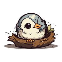 Cute cartoon baby bird sitting in a nest. Vector illustration.