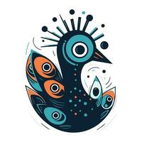 Peacock head with eyes and feathers. Vector illustration on white background.