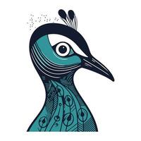 Vector illustration of a peacock. Hand drawn bird with ornament.