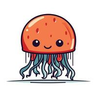 Cute cartoon jellyfish. Vector illustration. Isolated on white background.