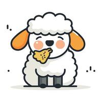 Cute sheep with cracker. Vector illustration in cartoon style.