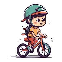 Cute little boy riding bicycle. Vector illustration in cartoon style.