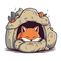 Cute cartoon fox in a cave. Vector illustration for your design