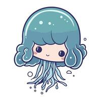 cute little jellyfish kawaii character vector illustration designicon