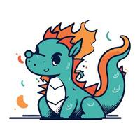 Cute cartoon dragon with fire on his head. Vector illustration.