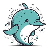 Cute cartoon dolphin. Vector illustration isolated on a white background.