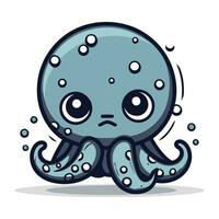 Cute cartoon octopus character with sad expression. Vector illustration.