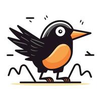 Cute cartoon black bird isolated on white background. Colorful vector illustration.