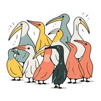 Cute hand drawn penguins. Vector illustration in cartoon style.