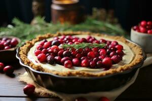 Gluten Free Vegan Thanksgiving Baking captured in tones of wholesome chestnut brown sun ripened cranberry red fresh thyme green and buttery pastry cream hues photo