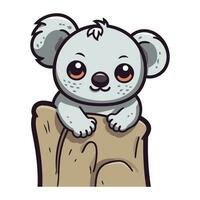 Cute cartoon koala sitting on a log. Vector illustration.