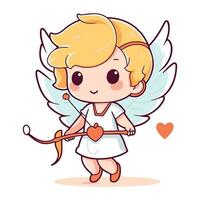 linda dibujos animados Cupido con arco y flecha. vector ilustración.