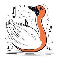 Swan and musical notes. Vector illustration in doodle style.