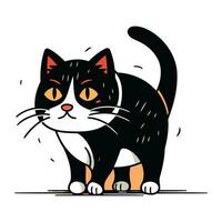 Cute cartoon black and white cat. Vector illustration on white background.