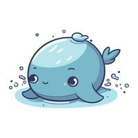 Cute cartoon whale on white background. Vector illustration for kids.