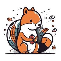 Cute squirrel with an apple in his hand. Vector illustration.