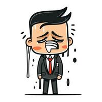 Businessman feeling sick and sneezing. Cartoon vector illustration.