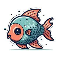 Cute cartoon fish. Vector illustration. Isolated on white background.