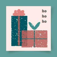 Merry Christmas and Happy New year colorful card with retro riso, risograph print effect. Layered elements in vintage trendy style. Typography composition for greeting cards, posters and branding. vector