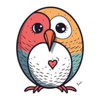 Cute cartoon bird in love. Vector illustration isolated on white background.