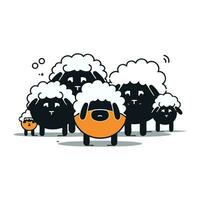 Cartoon sheep in the farm. Vector illustration on white background.